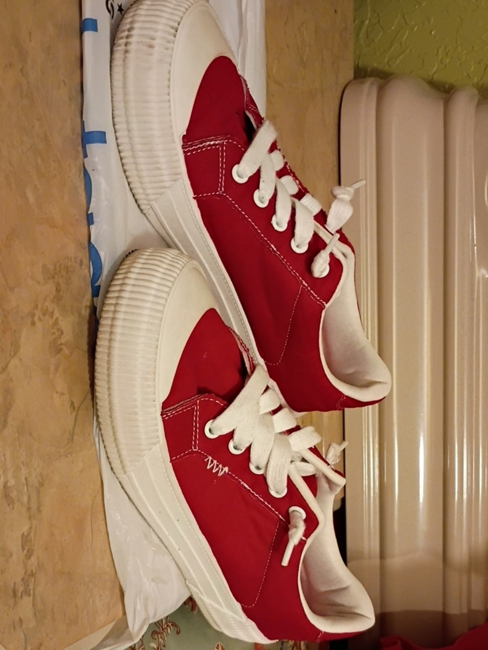 pop Red and White Low-Top Canvas Sneakers
